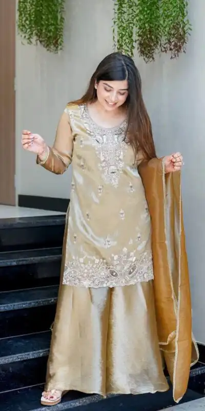 DC 114 Chiku Fandy Satin Salwar Suit with Embroidery Work & Lace Work. Exclusive Offer ₹1899. Delivery 4-6 Working Days. Shop now. | Casual Suits, Jump Suits, Creative suits, Designer Suits, Palazzo Suits, Party Wear Suits, Patiala Suits, Salwar suit, Straight Suits