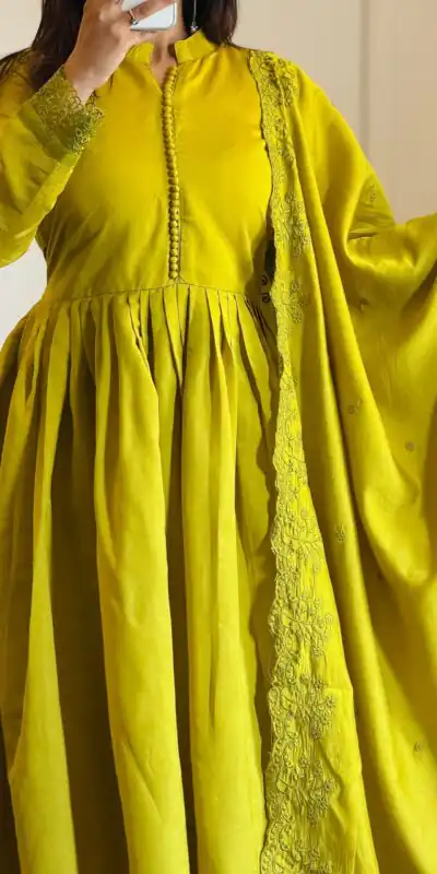 VLM 337 Lime Yellow Roman Silk Gown Perfect for Wedding, Party, Ethnic Day, Haldi, Diwali – . Festive Deal ₹2099. Delivery 4-6 Working Days. Shop now. | Bollywood Gowns, Creative Gowns, Designer Gowns, Embroidered Gowns, Gowns, Party Wear Gowns
