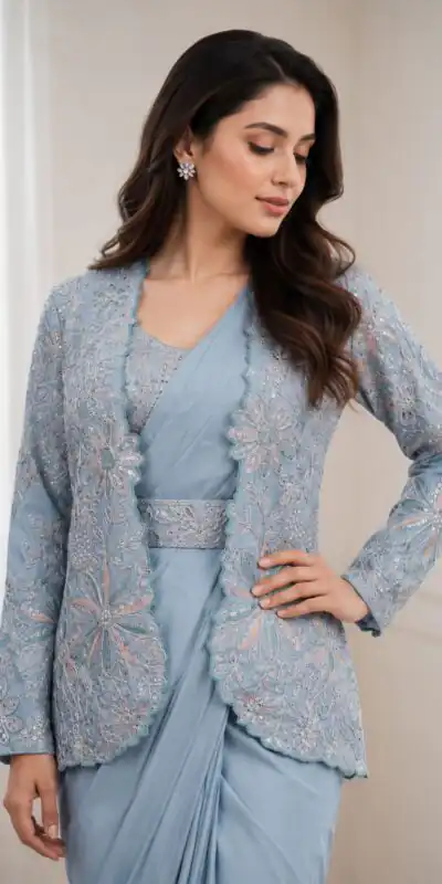 BB 62 Powder Blue Crap Silk Saree with Embroidery Work. Wedding, Party, Festive, Events Festive Deal ₹2499. Delivery 4-6 Working Days. Shop now. | Creative Sarees, Bollywood Sarees, Designer Sarees, Embroidered Sarees, Ethnic Saree, Modern Digital sarees, Party Wear Sarees, Sarees
