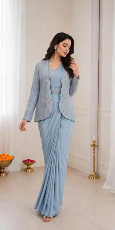 BB 62 Powder Blue Crap Silk Saree with Embroidery Work. Wedding, Party, Festive, Events Festive Deal ₹2499. Delivery 4-6 Working Days. Shop now. | Creative Sarees, Bollywood Sarees, Designer Sarees, Embroidered Sarees, Ethnic Saree, Modern Digital sarees, Party Wear Sarees, Sarees