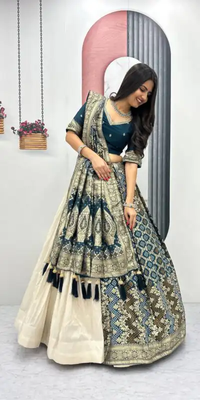 PC 560 Teal in Jacquard Silk Designer Work Lehenga Choli . Introductory Price ₹3249. Delivery 4-6 Working Days. Shop now. | Bollywood Lehenga, Creative Lehenga, Designer Lehenga, Embroidered Lehenga, Lehenga, Party Wear Lehenga