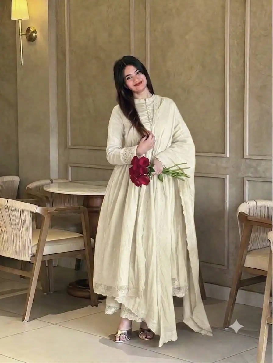 VLM 337 White Roman Silk Gown Perfect for Wedding, Party, Ethnic Day, Haldi, Diwali – . Festive Deal ₹2099. Delivery 4-6 Working Days. Shop now. | Bollywood Gowns, Creative Gowns, Designer Gowns, Embroidered Gowns, Gowns, Party Wear Gowns