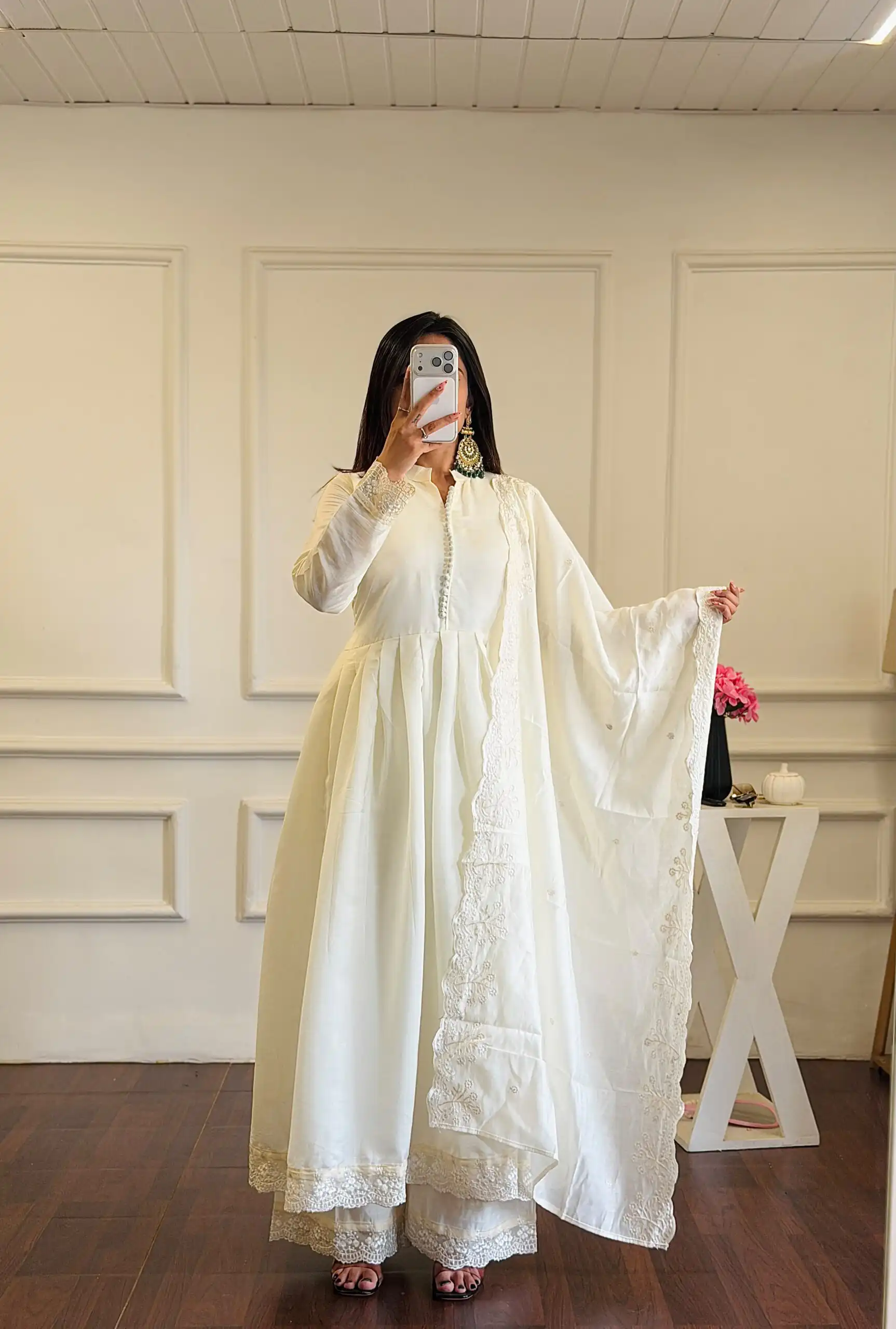 VLM 337 White Roman Silk Gown Perfect for Wedding, Party, Ethnic Day, Haldi, Diwali – . Festive Deal ₹2099. Delivery 4-6 Working Days. Shop now. | Bollywood Gowns, Creative Gowns, Designer Gowns, Embroidered Gowns, Gowns, Party Wear Gowns