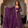 SRK 5347 Wine Chanderi Jacquard Butti Salwar Suit with Mirror Work & Lace Work. Festive Deal ₹2149. Delivery 4-6 Working Days. Shop now. | Anarkali Suits, Bollywood Anarkali, Creative-Anarkali, Designer Anarkali, Embroidered Anarkali, Party Wear Anarkali