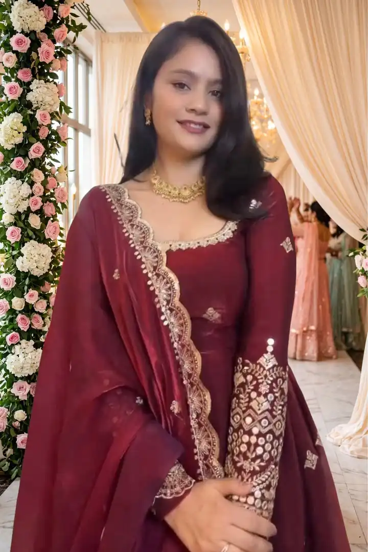 NSR 895 Red Fendy Silk Salwar Suit with Mirror Work & Embroidery Work. Best Price ₹2399. Delivery 4-6 Working Days. Shop now. | Anarkali Suits, Bollywood Anarkali, Creative-Anarkali, Designer Anarkali, Embroidered Anarkali, Party Wear Anarkali
