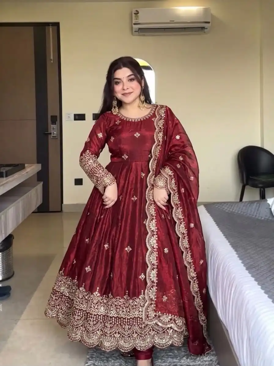 NSR 895 Red Fendy Silk Salwar Suit with Mirror Work & Embroidery Work. Best Price ₹2399. Delivery 4-6 Working Days. Shop now. | Anarkali Suits, Bollywood Anarkali, Creative-Anarkali, Designer Anarkali, Embroidered Anarkali, Party Wear Anarkali