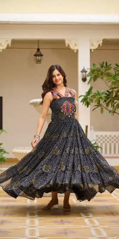 Alternative view of Graceful Black Georgette Bandhni Print Mirror Work Gown