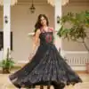 Ram 108 Black Color Georgette Bandhni Print Gown with Mirror Work. Best Price ₹2049. Delivery 4-6 Working Days. Shop now. | Bollywood Gowns, Creative Gowns, Designer Gowns, Embroidered Gowns, Gowns, Party Wear Gowns