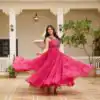 Ram 108 Pink Color Georgette Bandhni Print Gown with Mirror Work. Best Price ₹2049. Delivery 4-6 Working Days. Online Shop now. | Bollywood Gowns, Creative Gowns, Designer Gowns, Embroidered Gowns, Gowns, Party Wear Gowns