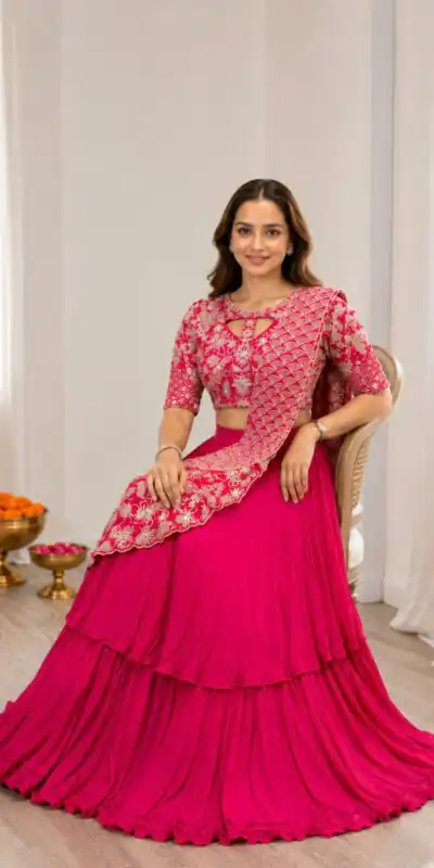 BB 75 Pink Color French Crape Saree with Embroidery Work. Wedding, Party, Festive, Online Best Price ₹2399. Delivery 4-6 Working Days. Shop now. | Creative Sarees, Bollywood Sarees, Designer Sarees, Embroidered Sarees, Ethnic Saree, Modern Digital sarees, Party Wear Sarees, Sarees