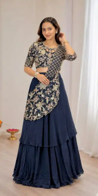 BB 75 Nay Blue Color French Crape Saree with Embroidery Work. Wedding, Party, Festive, Online Best Price ₹2399. Delivery 4-6 Working Days. Shop now. | Creative Sarees, Bollywood Sarees, Designer Sarees, Embroidered Sarees, Ethnic Saree, Modern Digital sarees, Party Wear Sarees, Sarees