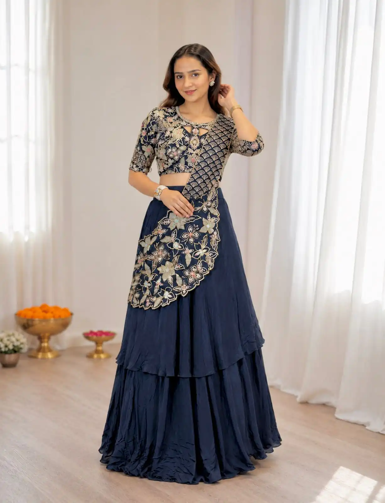 BB 75 Nay Blue Color French Crape Saree with Embroidery Work. Wedding, Party, Festive, Online Best Price ₹2399. Delivery 4-6 Working Days. Shop now. | Creative Sarees, Bollywood Sarees, Designer Sarees, Embroidered Sarees, Ethnic Saree, Modern Digital sarees, Party Wear Sarees, Sarees