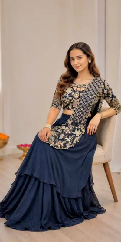 BB 75 Nay Blue Color French Crape Saree with Embroidery Work. Wedding, Party, Festive, Online Best Price ₹2399. Delivery 4-6 Working Days. Shop now. | Creative Sarees, Bollywood Sarees, Designer Sarees, Embroidered Sarees, Ethnic Saree, Modern Digital sarees, Party Wear Sarees, Sarees