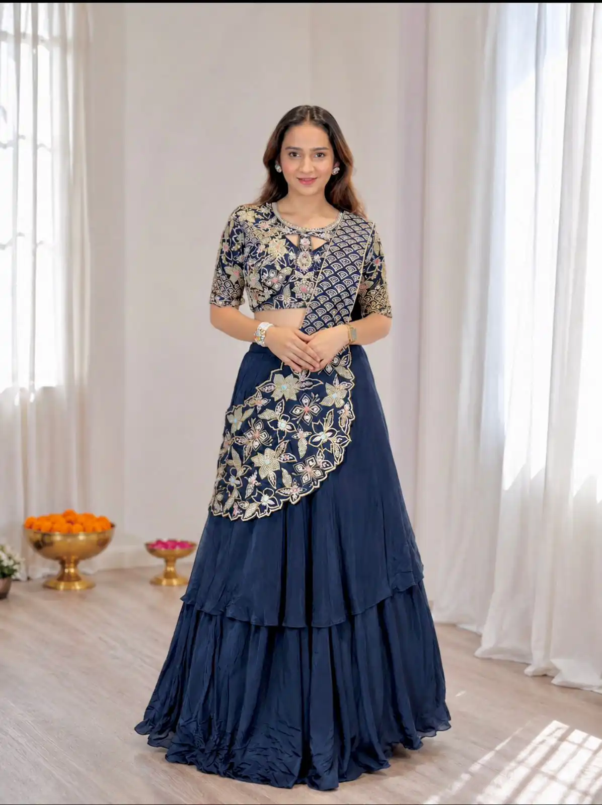 BB 75 Nay Blue Color French Crape Saree with Embroidery Work. Wedding, Party, Festive, Online Best Price ₹2399. Delivery 4-6 Working Days. Shop now. | Creative Sarees, Bollywood Sarees, Designer Sarees, Embroidered Sarees, Ethnic Saree, Modern Digital sarees, Party Wear Sarees, Sarees