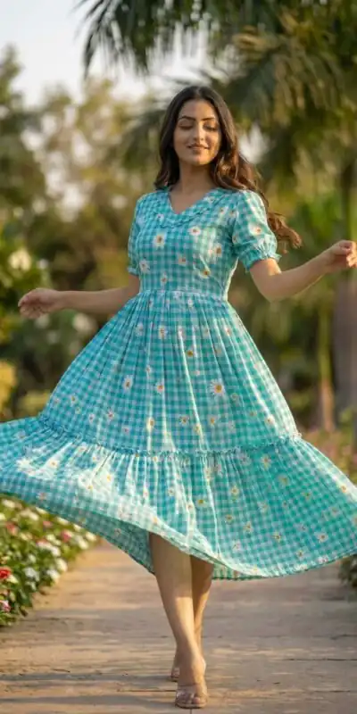 KA 1257 Blue Muslin Silk Gingham Printed Kurti with Designer Work. Special Price ₹1519. Delivery 4-6 Working Days. Shop now. | Bollywood Kurti, Creative Kurtis, Designer Kurti, Kurti, Party Wear Kurti, Selfie Kurti