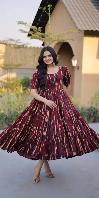 KA 1252 Maroon Cotton Kurti with Printed Work.Wedding, Party, Festive, Events, Exclusive Offer ₹1569. Delivery 4-6 Working Days. Shop now. | Bollywood Kurti, Creative Kurtis, Designer Kurti, Kurti, Party Wear Kurti, Selfie Kurti