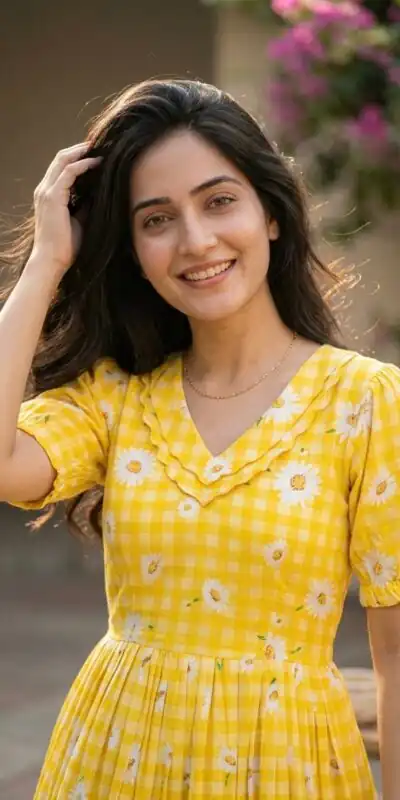 KA 1257 Mustard Muslin Silk Gingham Printed Kurti with Designer Work. Special Price ₹1519. Delivery 4-6 Working Days. Shop now. | Bollywood Kurti, Creative Kurtis, Designer Kurti, Kurti, Party Wear Kurti, Selfie Kurti