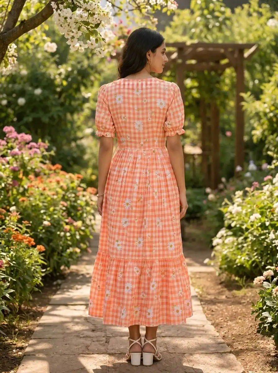 KA 1257 Peach Muslin Silk Gingham Printed Kurti with Designer Work. Special Price ₹1519. Delivery 4-6 Working Days. Shop now. | Bollywood Kurti, Creative Kurtis, Designer Kurti, Kurti, Party Wear Kurti, Selfie Kurti
