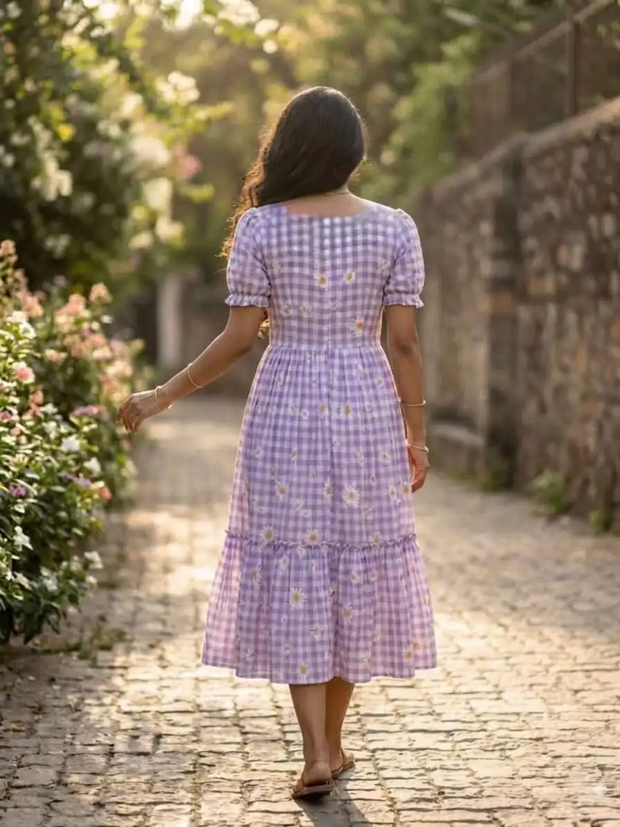 KA 1257 Purple Muslin Silk Gingham Printed Kurti with Designer Work. Special Price ₹1519. Delivery 4-6 Working Days. Shop now. | Bollywood Kurti, Creative Kurtis, Designer Kurti, Kurti, Party Wear Kurti, Selfie Kurti