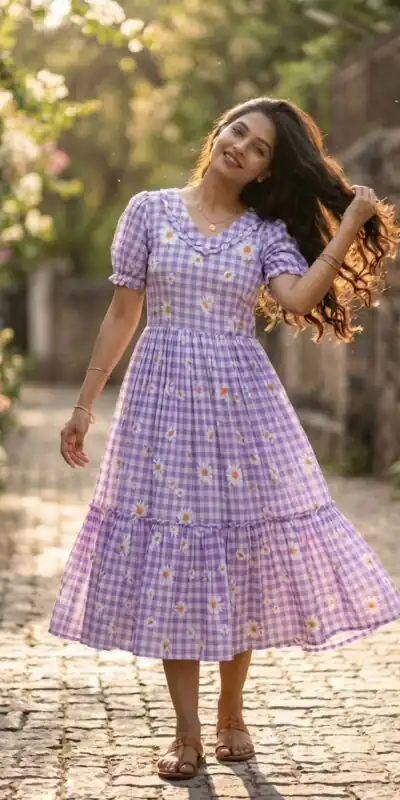 KA 1257 Purple Muslin Silk Gingham Printed Kurti with Designer Work. Special Price ₹1519. Delivery 4-6 Working Days. Shop now. | Bollywood Kurti, Creative Kurtis, Designer Kurti, Kurti, Party Wear Kurti, Selfie Kurti