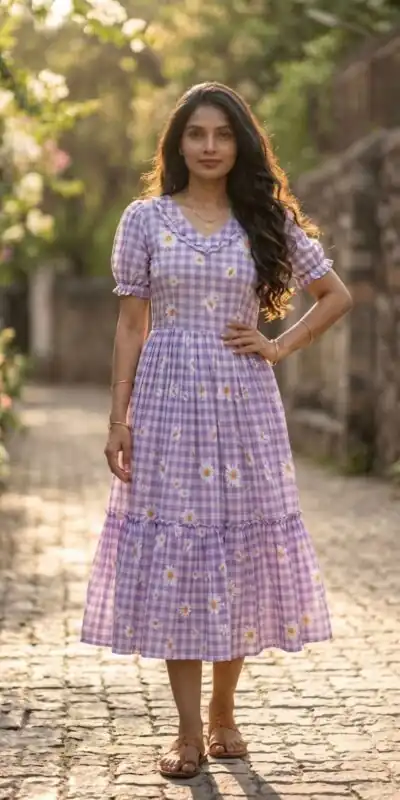 KA 1257 Purple Muslin Silk Gingham Printed Kurti with Designer Work. Special Price ₹1519. Delivery 4-6 Working Days. Shop now. | Bollywood Kurti, Creative Kurtis, Designer Kurti, Kurti, Party Wear Kurti, Selfie Kurti