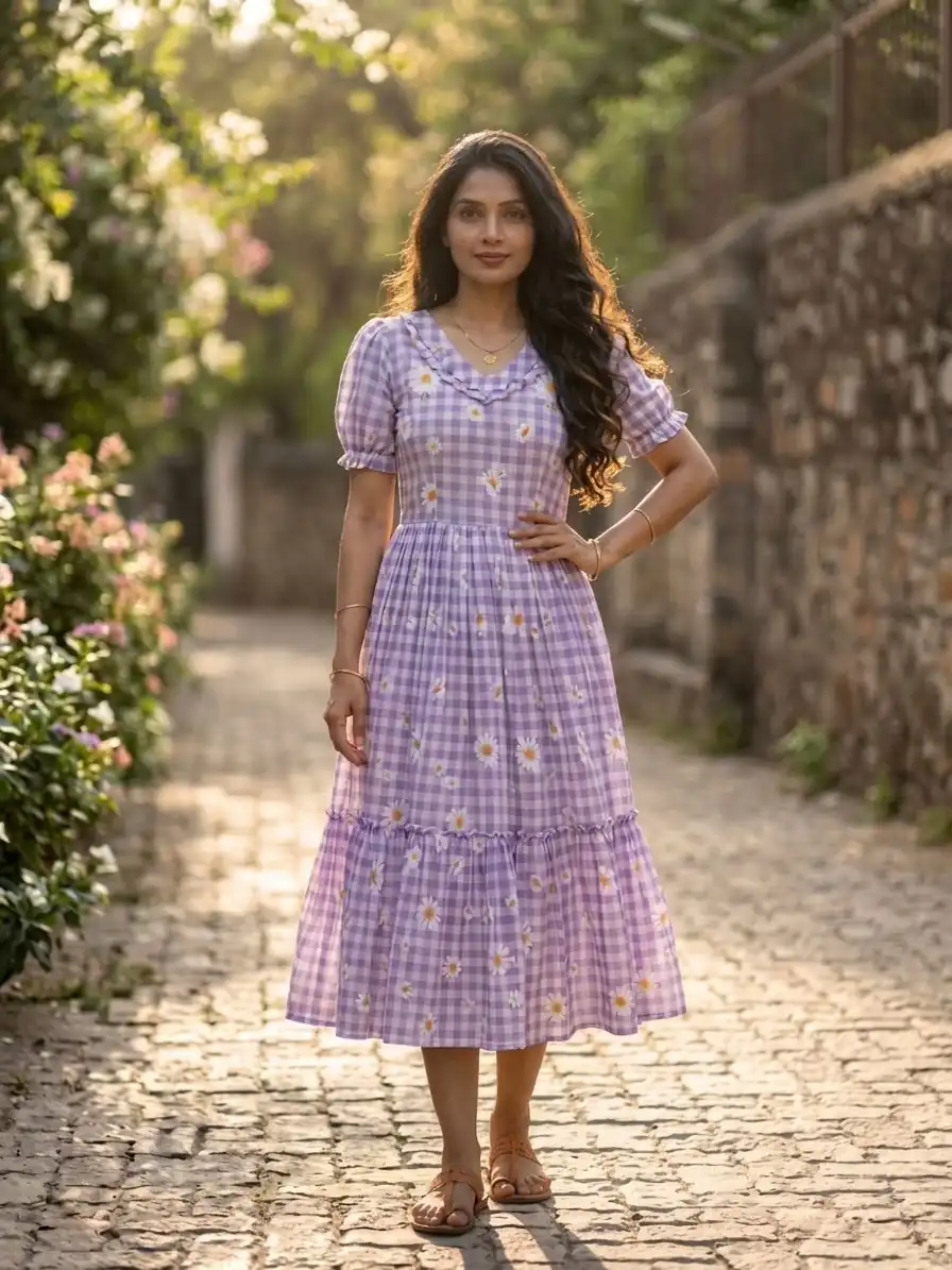 KA 1257 Purple Muslin Silk Gingham Printed Kurti with Designer Work. Special Price ₹1519. Delivery 4-6 Working Days. Shop now. | Bollywood Kurti, Creative Kurtis, Designer Kurti, Kurti, Party Wear Kurti, Selfie Kurti