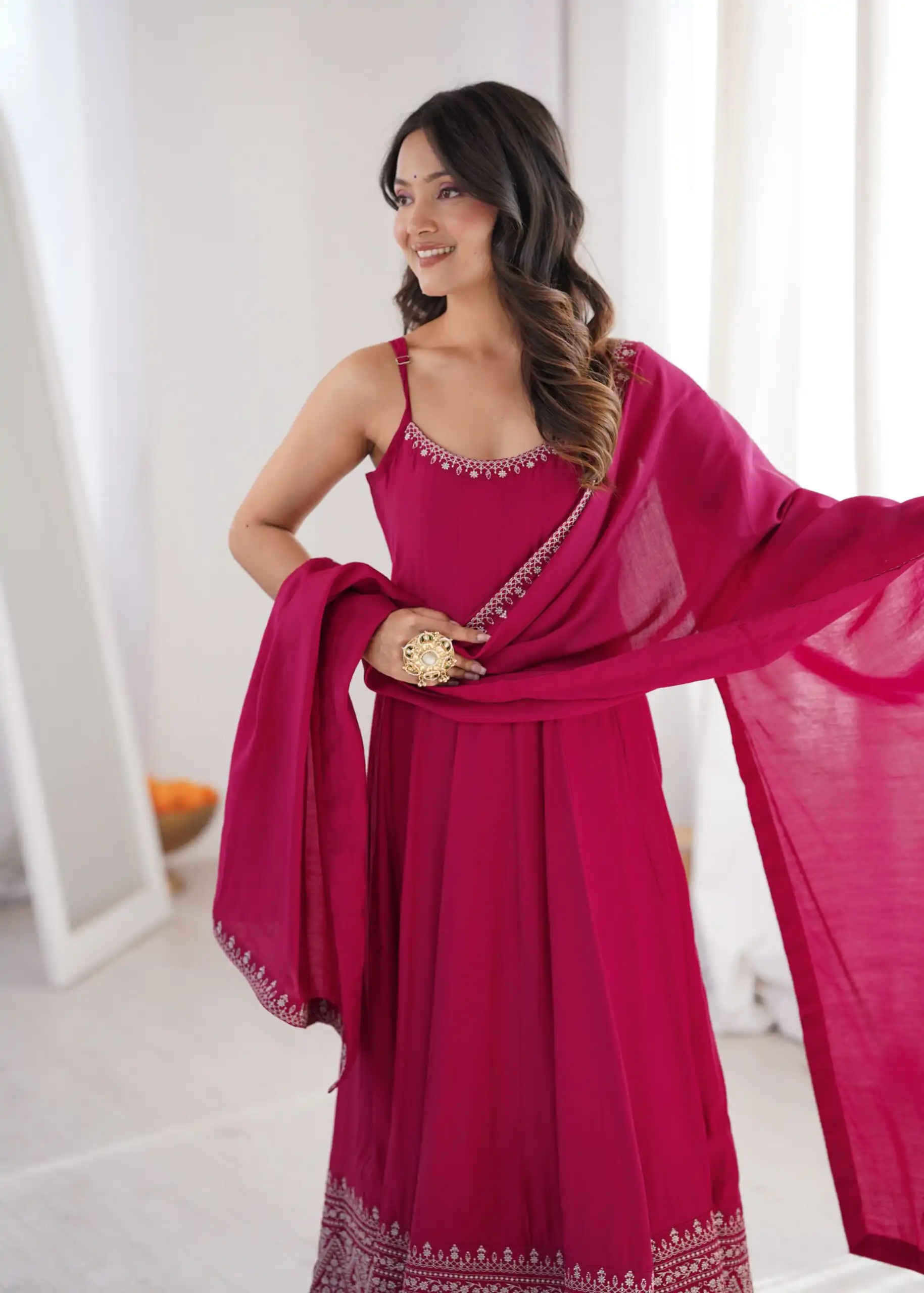 KB 305 Pink Roman Silk Chanderi Anarkali Suit with Thread Embroidery & Embroidery Work. Special Price ₹2149. Delivery 4-6 Working Days. Shop now. | Anarkali Suits, Bollywood Anarkali, Creative-Anarkali, Designer Anarkali, Embroidered Anarkali, Party Wear Anarkali