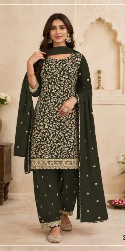 FC 3114 Green Blooming Fox Georgette Salwar Suit with Embroidery Work. Exclusive Offer ₹2499. Delivery 4-6 Working Days. Shop now. | Casual Suits, Jump Suits, Creative suits, Designer Suits, Palazzo Suits, Party Wear Suits, Patiala Suits, Salwar suit, Straight Suits