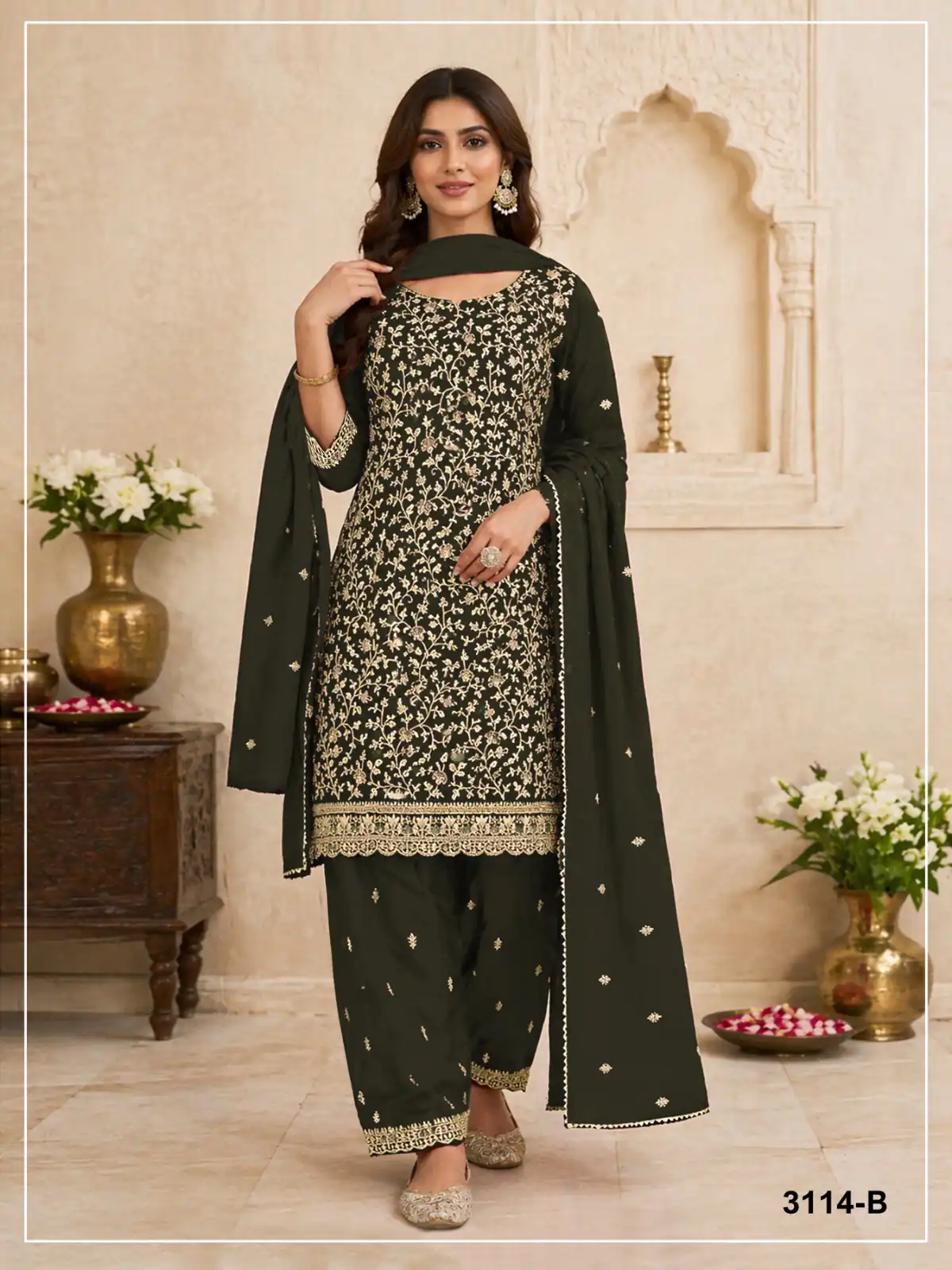 FC 3114 Green Blooming Fox Georgette Salwar Suit with Embroidery Work. Exclusive Offer ₹2499. Delivery 4-6 Working Days. Shop now. | Casual Suits, Jump Suits, Creative suits, Designer Suits, Palazzo Suits, Party Wear Suits, Patiala Suits, Salwar suit, Straight Suits