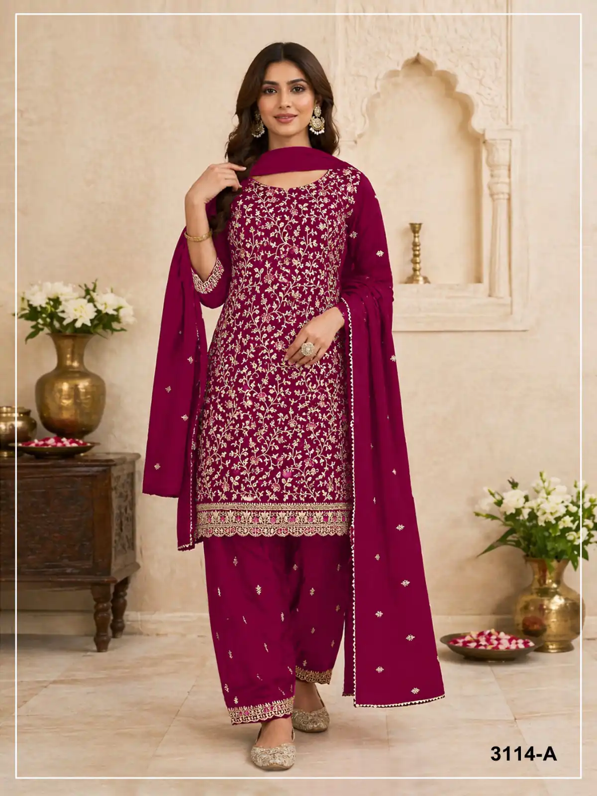 FC 3114 Red Blooming Fox Georgette Salwar Suit with Embroidery Work. Exclusive Offer ₹2499. Delivery 4-6 Working Days. Shop now. | Casual Suits, Jump Suits, Creative suits, Designer Suits, Palazzo Suits, Party Wear Suits, Patiala Suits, Salwar suit, Straight Suits