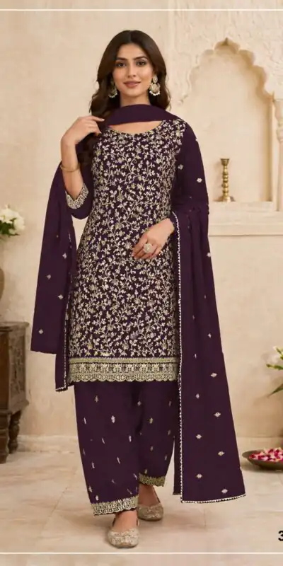 FC 3114 Wine Blooming Fox Georgette Salwar Suit with Embroidery Work. Exclusive Offer ₹2499. Delivery 4-6 Working Days. Shop now. | Casual Suits, Jump Suits, Creative suits, Designer Suits, Palazzo Suits, Party Wear Suits, Patiala Suits, Salwar suit, Straight Suits