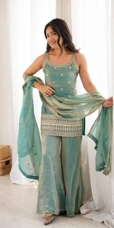 KB 302 Sea Green Fendy Silk Salwar Suit with Mirror Work & Embroidery Work. Best Price ₹2049. Delivery 4-6 Working Days. Shop now. | Casual Suits, Jump Suits, Creative suits, Designer Suits, Palazzo Suits, Party Wear Suits, Patiala Suits, Salwar suit, Straight Suits