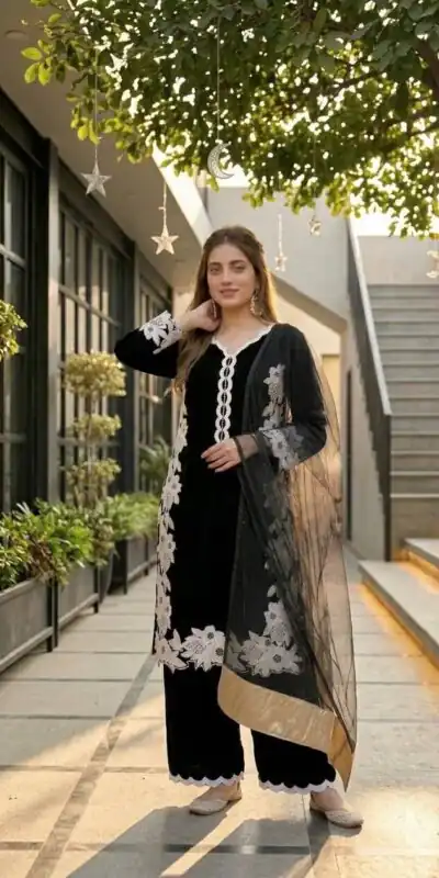 ST 213 Black Color Natural Crep Salwar Suit with Embroidery Work. Wedding, Party, Festive, Best Price ₹1899. Delivery 4-6 Working Days. Shop now. | Casual Suits, Jump Suits, Creative suits, Designer Suits, Palazzo Suits, Party Wear Suits, Patiala Suits, Salwar suit, Straight Suits