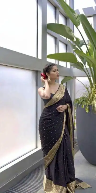 KP 303 Black in Soft Lichi Silk Jacquard Work Designer Work Saree . Exclusive Offer ₹1349. Delivery 4-6 Working Days. Shop now. | Creative Sarees, Bollywood Sarees, Designer Sarees, Embroidered Sarees, Ethnic Saree, Modern Digital sarees, Party Wear Sarees, Sarees