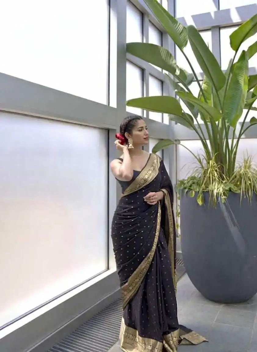 KP 303 Black in Soft Lichi Silk Jacquard Work Designer Work Saree . Exclusive Offer ₹1349. Delivery 4-6 Working Days. Shop now. | Creative Sarees, Bollywood Sarees, Designer Sarees, Embroidered Sarees, Ethnic Saree, Modern Digital sarees, Party Wear Sarees, Sarees
