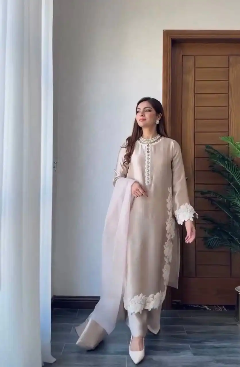ST 213 Cream Color Natural Crep Salwar Suit with Embroidery Work. Wedding, Party, Festive, Best Price ₹1899. Delivery 4-6 Working Days. Shop now. | Casual Suits, Jump Suits, Creative suits, Designer Suits, Palazzo Suits, Party Wear Suits, Patiala Suits, Salwar suit, Straight Suits