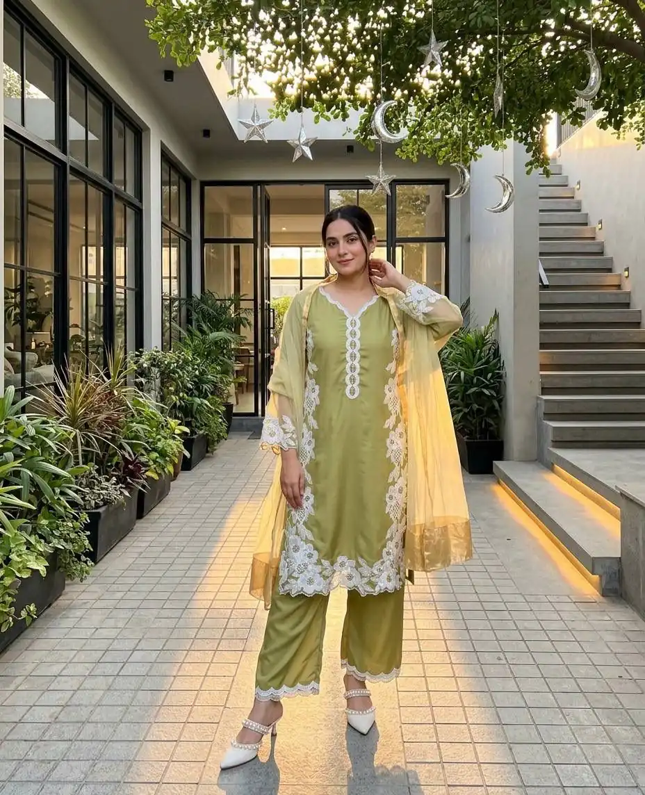 ST 213 Mehandi Color Natural Crep Salwar Suit with Embroidery Work. Wedding, Party, Festive, Best Price ₹1899. Delivery 4-6 Working Days. Shop now. | Casual Suits, Jump Suits, Creative suits, Designer Suits, Palazzo Suits, Party Wear Suits, Patiala Suits, Salwar suit, Straight Suits