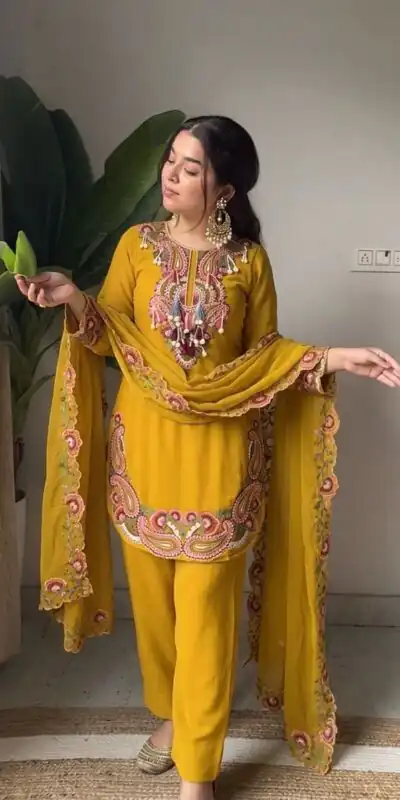 SRK 5348 Mustered Color Georgette Mirror Embroidery Work Salwar Suit . Best Price ₹2399. Delivery 4-6 Working Days. Shop now. | Casual Suits, Jump Suits, Creative suits, Designer Suits, Palazzo Suits, Party Wear Suits, Patiala Suits, Salwar suit, Straight Suits