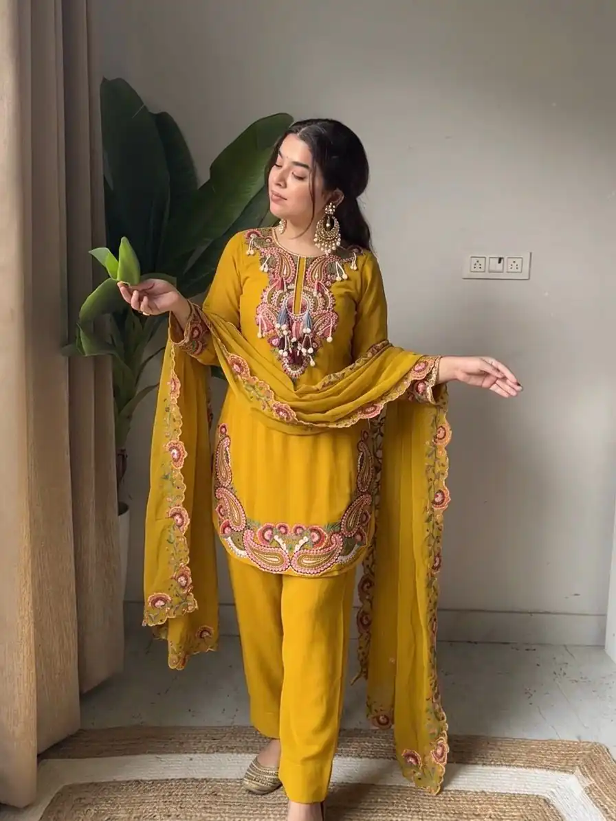 SRK 5348 Mustered Color Georgette Mirror Embroidery Work Salwar Suit . Best Price ₹2399. Delivery 4-6 Working Days. Shop now. | Casual Suits, Jump Suits, Creative suits, Designer Suits, Palazzo Suits, Party Wear Suits, Patiala Suits, Salwar suit, Straight Suits