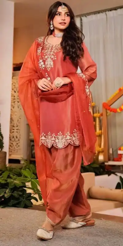 DC 116 Orange Fandy Satin Salwar Suit with Embroidery Work & Lace Work. Exclusive Offer ₹1999. Delivery 4-6 Working Days. Shop now. | Casual Suits, Jump Suits, Creative suits, Designer Suits, Palazzo Suits, Party Wear Suits, Patiala Suits, Salwar suit, Straight Suits