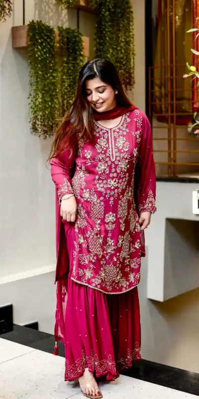 JF 027 Pink in Faux Georgette Mirror Embroidery Work Salwar Suit . Best Price ₹1949. Delivery 4-6 Working Days. Shop now. | Casual Suits, Jump Suits, Creative suits, Designer Suits, Palazzo Suits, Party Wear Suits, Patiala Suits, Salwar suit, Straight Suits