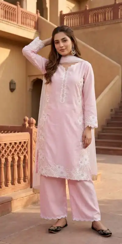 ST 213 Pink Color Natural Crep Salwar Suit with Embroidery Work. Wedding, Party, Festive, Best Price ₹1899. Delivery 4-6 Working Days. Shop now. | Casual Suits, Jump Suits, Creative suits, Designer Suits, Palazzo Suits, Party Wear Suits, Patiala Suits, Salwar suit, Straight Suits