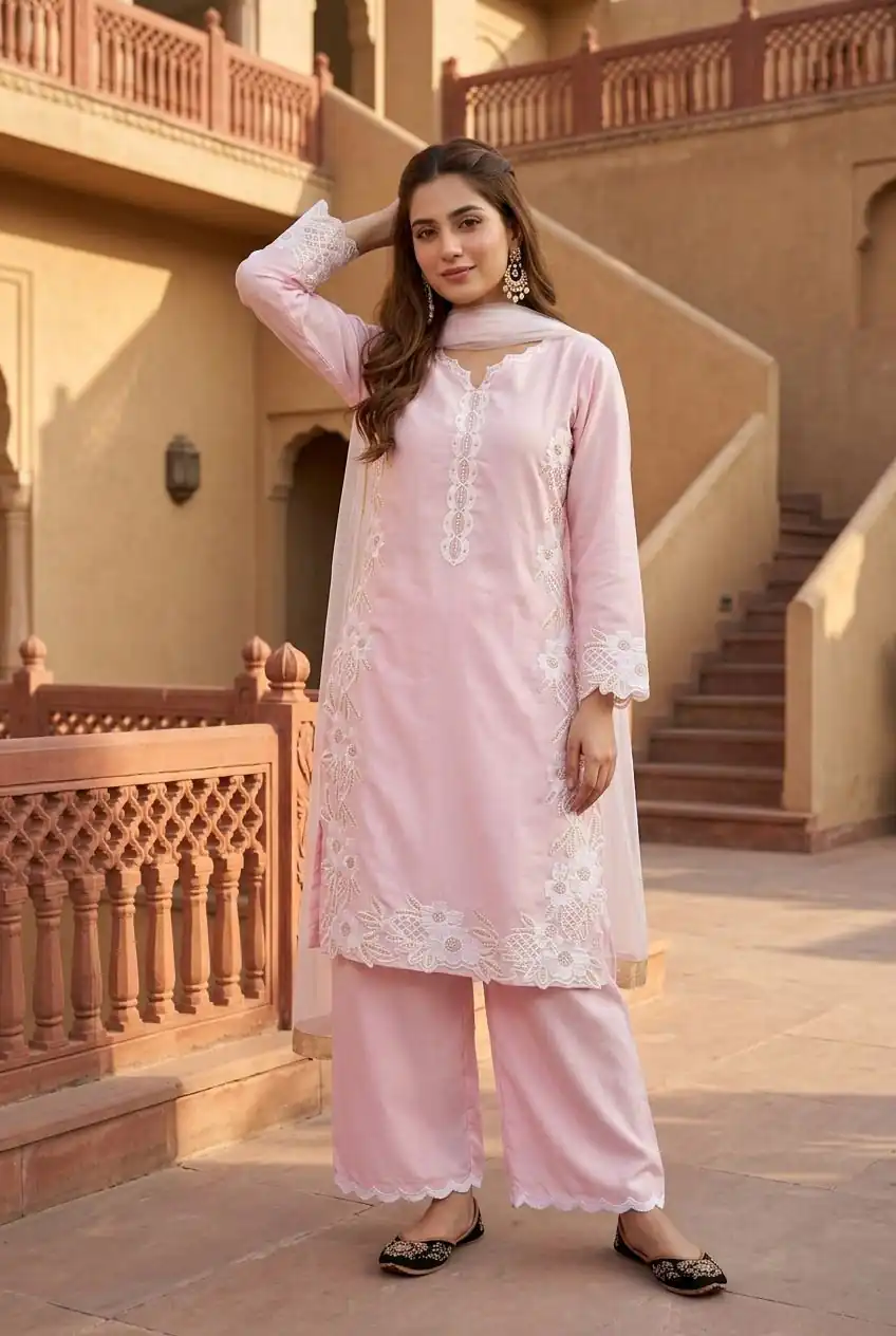 ST 213 Pink Color Natural Crep Salwar Suit with Embroidery Work. Wedding, Party, Festive, Best Price ₹1899. Delivery 4-6 Working Days. Shop now. | Casual Suits, Jump Suits, Creative suits, Designer Suits, Palazzo Suits, Party Wear Suits, Patiala Suits, Salwar suit, Straight Suits
