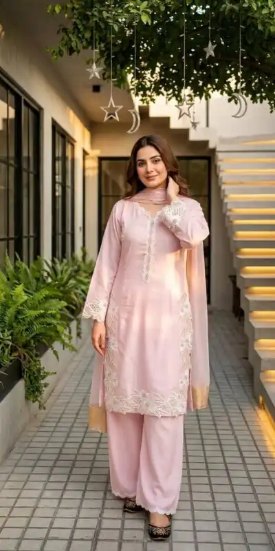 ST 213 Pink Color Natural Crep Salwar Suit with Embroidery Work. Wedding, Party, Festive, Best Price ₹1899. Delivery 4-6 Working Days. Shop now. | Casual Suits, Jump Suits, Creative suits, Designer Suits, Palazzo Suits, Party Wear Suits, Patiala Suits, Salwar suit, Straight Suits
