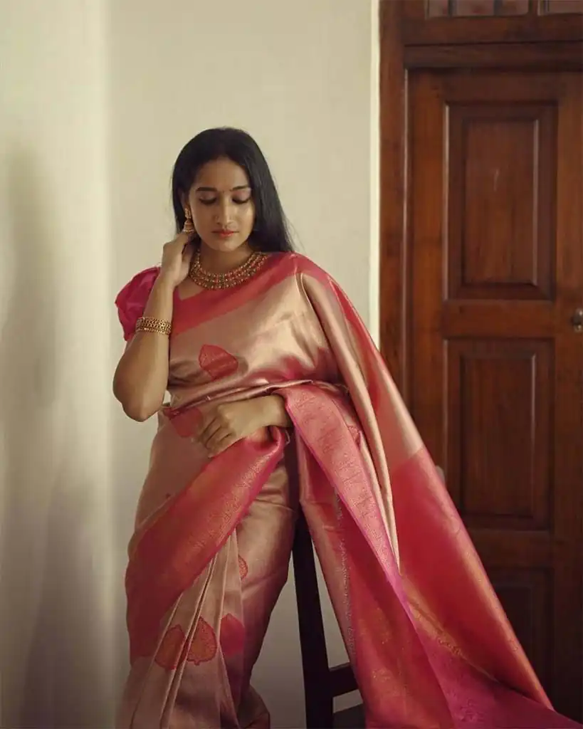 KP 5025 Pink in Soft Lichi Silk Jacquard Work Designer Work Saree . Exclusive Offer ₹1449. Delivery 4-6 Working Days. Shop now. | Creative Sarees, Bollywood Sarees, Designer Sarees, Embroidered Sarees, Ethnic Saree, Modern Digital sarees, Party Wear Sarees, Sarees
