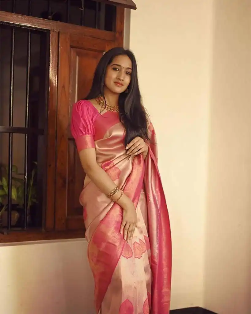 KP 5025 Pink in Soft Lichi Silk Jacquard Work Designer Work Saree . Exclusive Offer ₹1449. Delivery 4-6 Working Days. Shop now. | Creative Sarees, Bollywood Sarees, Designer Sarees, Embroidered Sarees, Ethnic Saree, Modern Digital sarees, Party Wear Sarees, Sarees