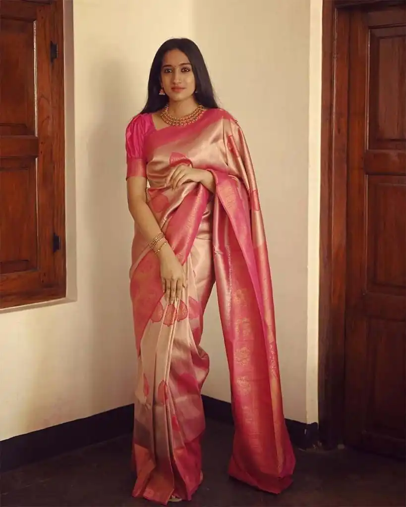 KP 5025 Pink in Soft Lichi Silk Jacquard Work Designer Work Saree . Exclusive Offer ₹1449. Delivery 4-6 Working Days. Shop now. | Creative Sarees, Bollywood Sarees, Designer Sarees, Embroidered Sarees, Ethnic Saree, Modern Digital sarees, Party Wear Sarees, Sarees