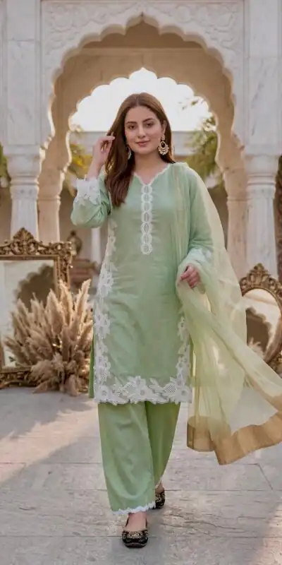 ST 213 Pista Color Natural Crep Salwar Suit with Embroidery Work. Wedding, Party, Festive, Best Price ₹1899. Delivery 4-6 Working Days. Shop now. | Casual Suits, Jump Suits, Creative suits, Designer Suits, Palazzo Suits, Party Wear Suits, Patiala Suits, Salwar suit, Straight Suits