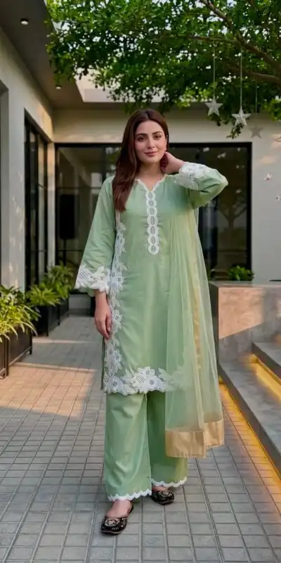 ST 213 Pista Color Natural Crep Salwar Suit with Embroidery Work. Wedding, Party, Festive, Best Price ₹1899. Delivery 4-6 Working Days. Shop now. | Casual Suits, Jump Suits, Creative suits, Designer Suits, Palazzo Suits, Party Wear Suits, Patiala Suits, Salwar suit, Straight Suits