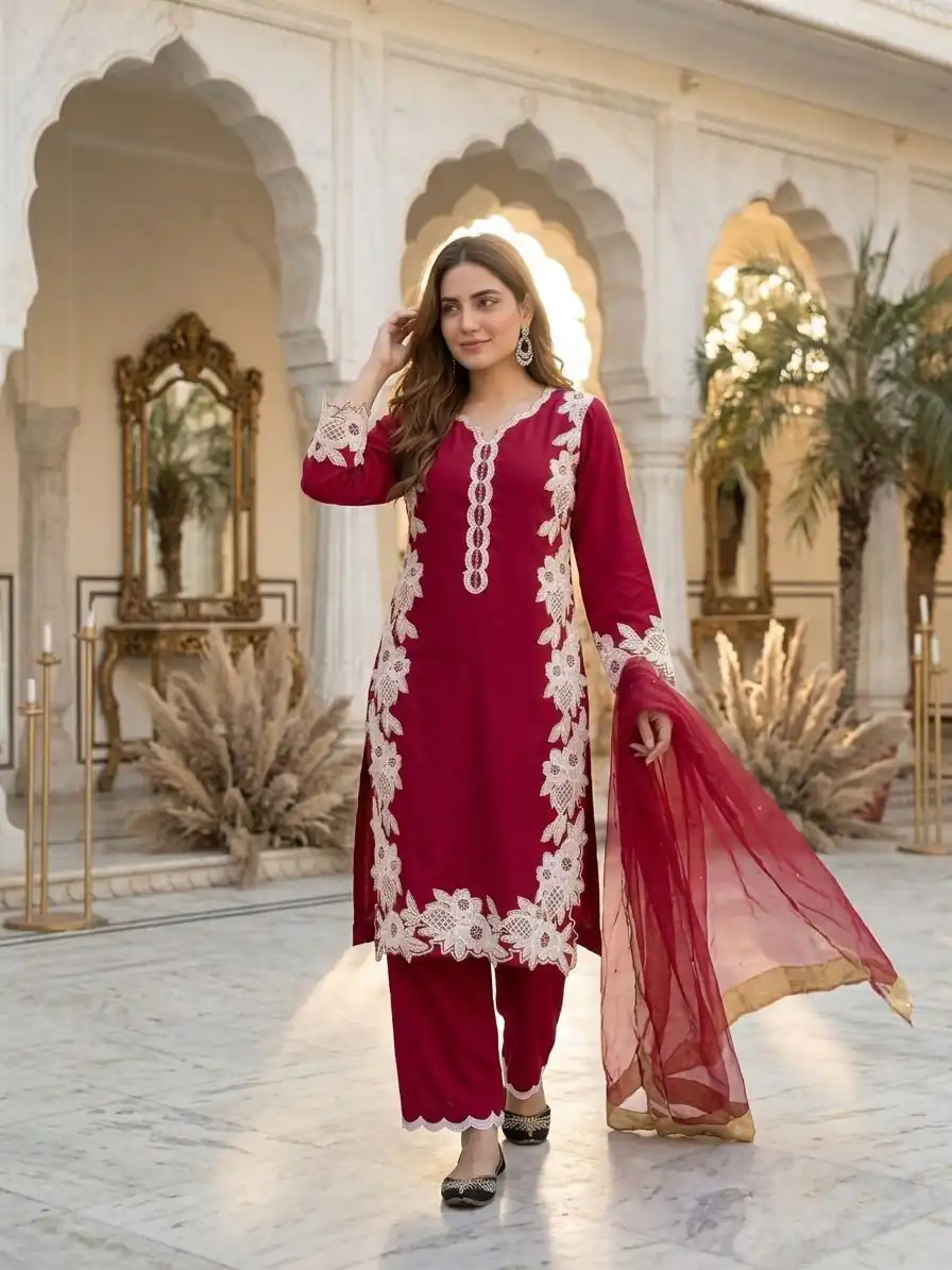 ST 213 Red Color Natural Crep Salwar Suit with Embroidery Work. Wedding, Party, Festive, Best Price ₹1899. Delivery 4-6 Working Days. Shop now. | Casual Suits, Jump Suits, Creative suits, Designer Suits, Palazzo Suits, Party Wear Suits, Patiala Suits, Salwar suit, Straight Suits